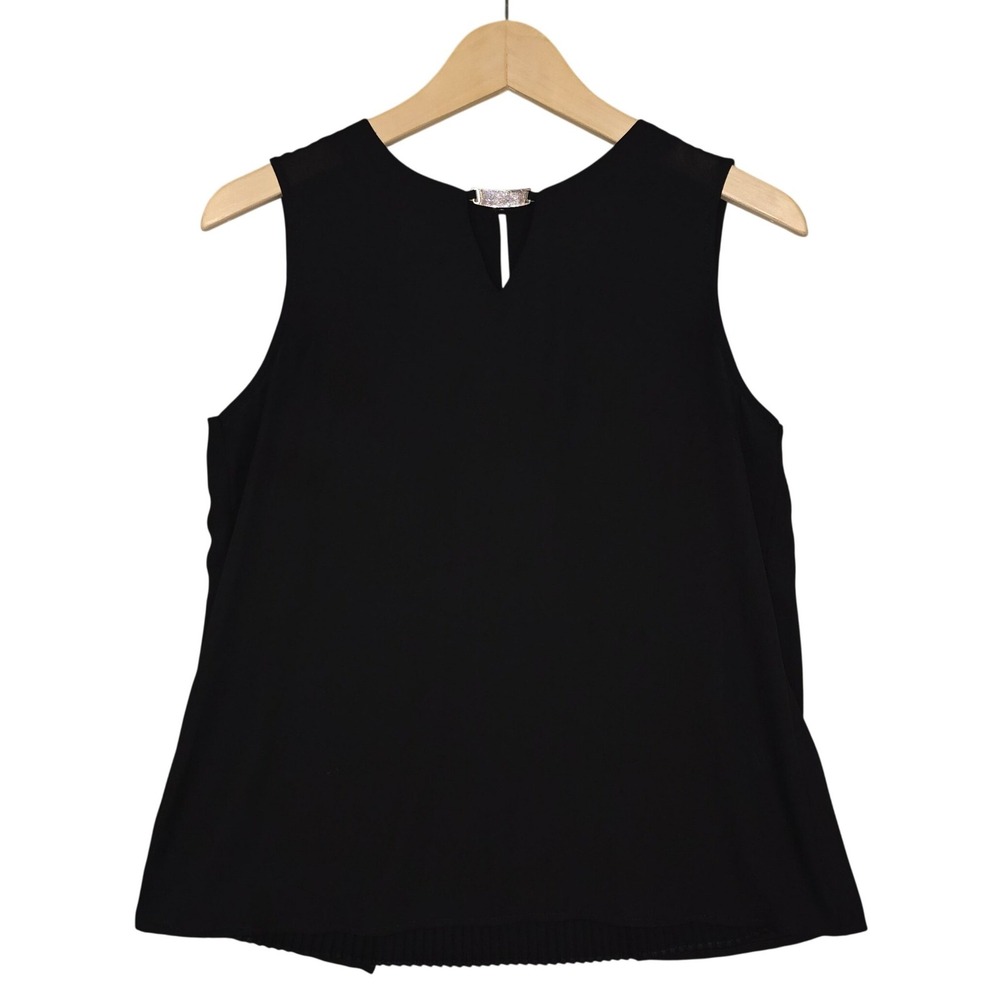 Calvin Klein Women's Pleated Back Sleeveless Blouse Black Gold Cutout XS